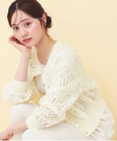 index / インデックス カーディガン・ボレロ | シアー幾何刺繍ブルゾンカーデ【洗濯機OK】