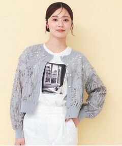 index / インデックス カーディガン・ボレロ | シアー幾何刺繍ブルゾンカーデ【洗濯機OK】