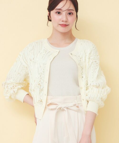 index / インデックス カーディガン・ボレロ | シアー幾何刺繍ブルゾンカーデ【洗濯機OK】 | 詳細1