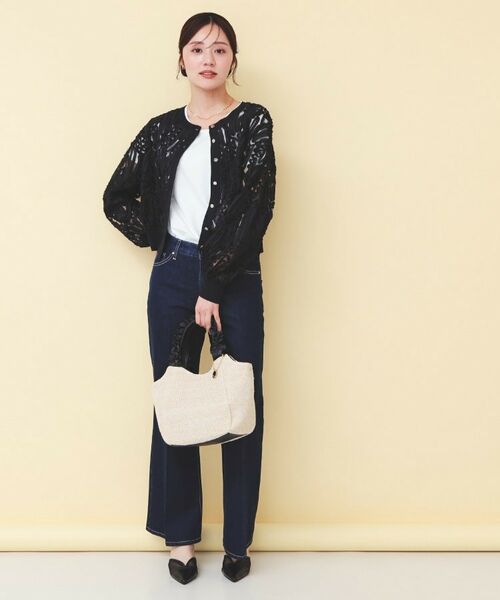 index / インデックス カーディガン・ボレロ | シアー幾何刺繍ブルゾンカーデ【洗濯機OK】 | 詳細10
