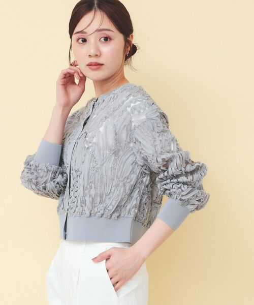 index / インデックス カーディガン・ボレロ | シアー幾何刺繍ブルゾンカーデ【洗濯機OK】 | 詳細5