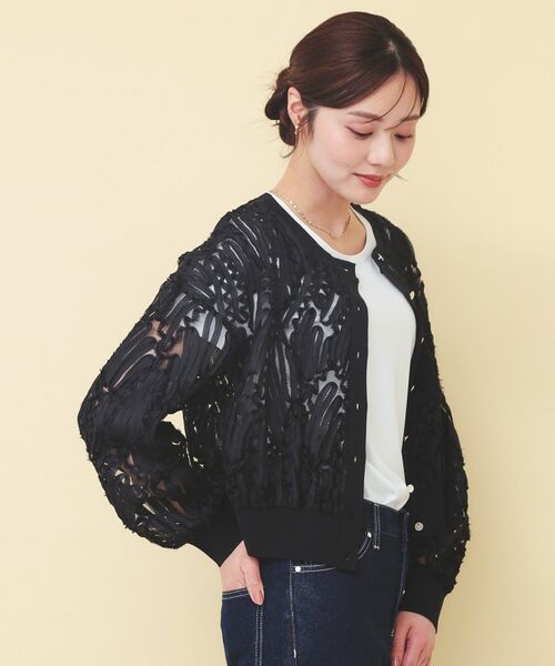index / インデックス カーディガン・ボレロ | シアー幾何刺繍ブルゾンカーデ【洗濯機OK】 | 詳細9