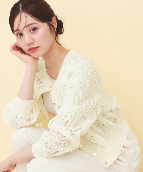 index / インデックス カーディガン・ボレロ | シアー幾何刺繍ブルゾンカーデ【洗濯機OK】（アイボリー(004)）