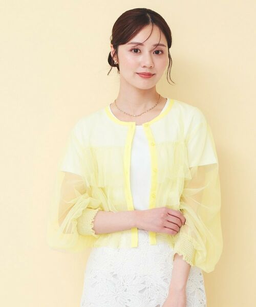 index / インデックス カーディガン・ボレロ | チュール3段フリルカーディガン【洗濯機OK】（ライトイエロー(030)）