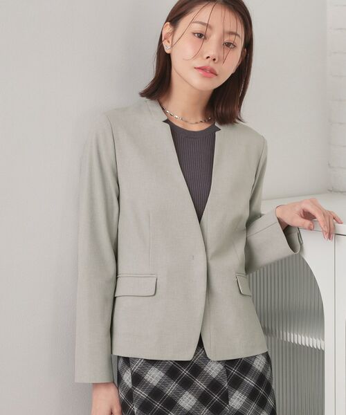 index / インデックス ノーカラージャケット | セットアップ対応 ノーカラージャケット【ウォッシャブル・接触冷感・吸水速乾・防シワ・ストレッチ】（グレー(012)）