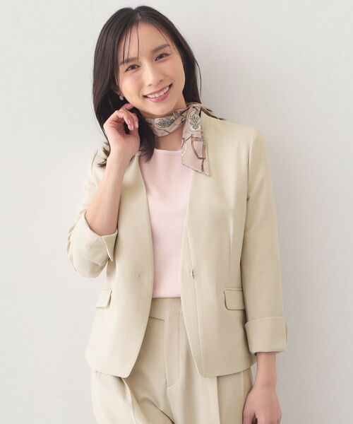 index / インデックス ノーカラージャケット | セットアップ対応 ノーカラージャケット【ウォッシャブル・接触冷感・吸水速乾・防シワ・ストレッチ】（グレージュ(050)）