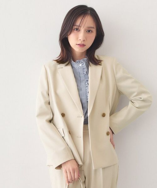 index / インデックス テーラードジャケット | セットアップ対応 ダブルブレストジャケット【ウォッシャブル・接触冷感・吸水速乾・防シワ・ストレッチ】（グレージュ(050)）