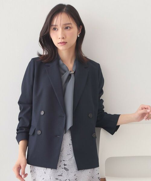 index / インデックス テーラードジャケット | セットアップ対応 ダブルブレストジャケット【ウォッシャブル・接触冷感・吸水速乾・防シワ・ストレッチ】（ネイビー(094)）