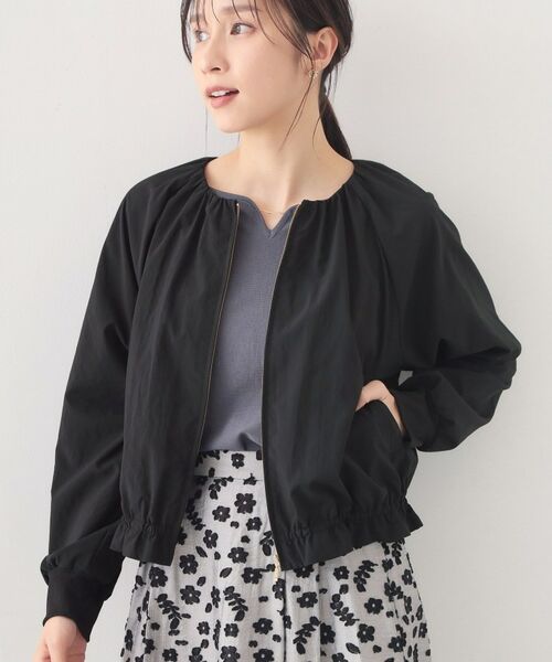 index / インデックス テーラードジャケット | マイクロリサイクルポリエステルノーカラーブルゾン【洗濯機OK／接触冷感／防シワ】 | 詳細1