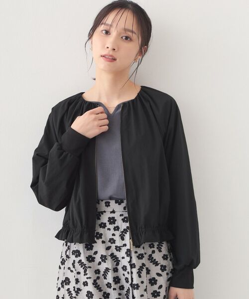 index / インデックス テーラードジャケット | マイクロリサイクルポリエステルノーカラーブルゾン【洗濯機OK／接触冷感／防シワ】（ブラック(019)）