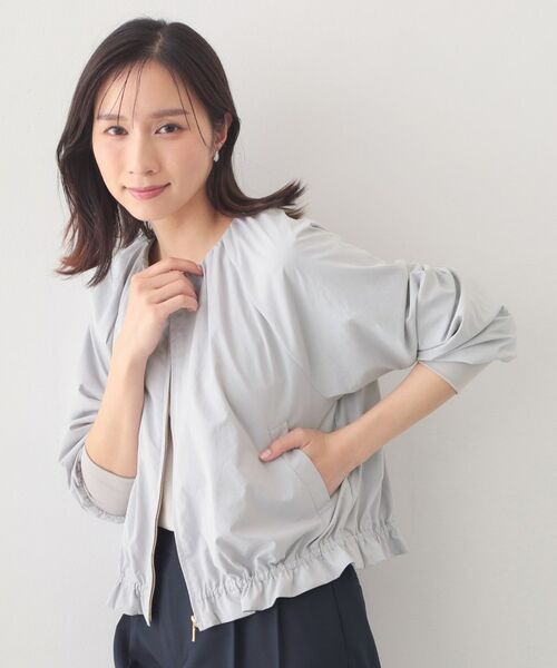 index / インデックス テーラードジャケット | マイクロリサイクルポリエステルノーカラーブルゾン【洗濯機OK／接触冷感／防シワ】（サックスブルー(090)）