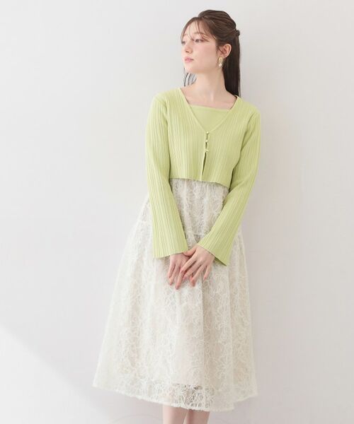 index / インデックス セットアップ | カーディガンセット ドッキングニットワンピース【洗濯機OK】(ライトグリーン(020))