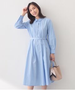 index / インデックス ロング・マキシ丈ワンピース | ベルト付きタックシャツワンピース【洗濯機OK・イージーアイロン】