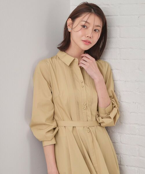 index / インデックス ロング・マキシ丈ワンピース | ベルト付きタックシャツワンピース【洗濯機OK・イージーアイロン】 | 詳細1