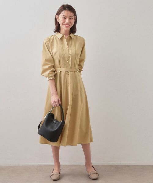 index / インデックス ロング・マキシ丈ワンピース | ベルト付きタックシャツワンピース【洗濯機OK・イージーアイロン】 | 詳細4