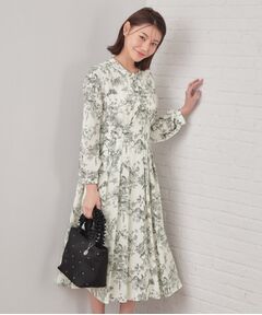 index / インデックス ロング・マキシ丈ワンピース | フラワーハイネックタックワンピース【洗濯機OK／イージーアイロン／防シワ】