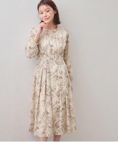 index / インデックス ロング・マキシ丈ワンピース | フラワーハイネックタックワンピース【洗濯機OK／イージーアイロン／防シワ】