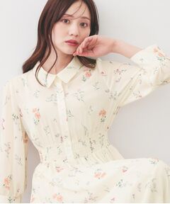 index / インデックス ミニ丈・ひざ丈ワンピース | 花柄衿付きプリーツフレアワンピース【洗濯機OK／イージーアイロン】