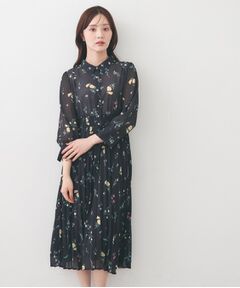 index / インデックス ミニ丈・ひざ丈ワンピース | 花柄衿付きプリーツフレアワンピース【洗濯機OK／イージーアイロン】