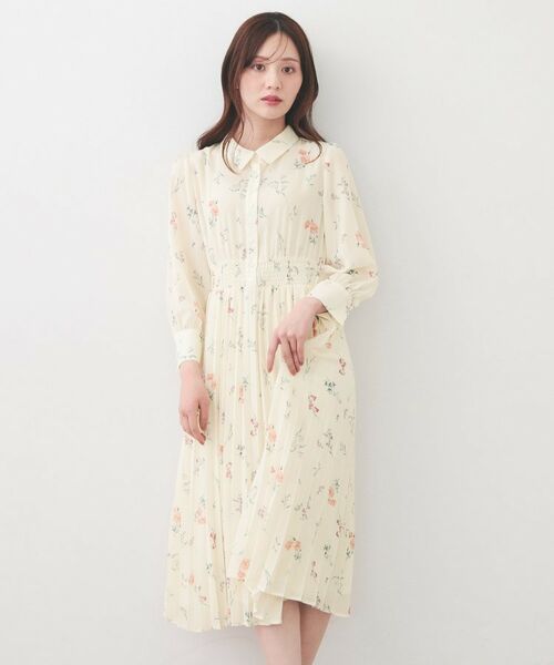 index / インデックス ミニ丈・ひざ丈ワンピース | 花柄衿付きプリーツフレアワンピース【洗濯機OK/イージーアイロン】 | 詳細1