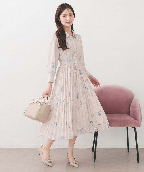 index / インデックス ミニ丈・ひざ丈ワンピース | 花柄衿付きプリーツフレアワンピース【洗濯機OK/イージーアイロン】 | 詳細10