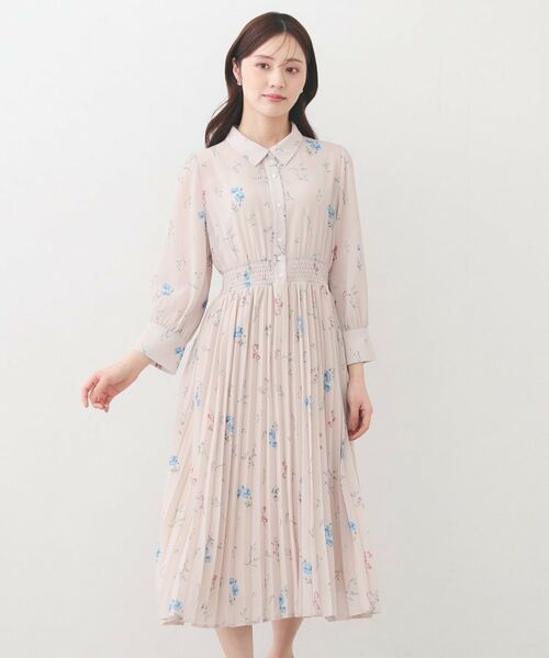 index / インデックス ミニ丈・ひざ丈ワンピース | 花柄衿付きプリーツフレアワンピース【洗濯機OK/イージーアイロン】 | 詳細13