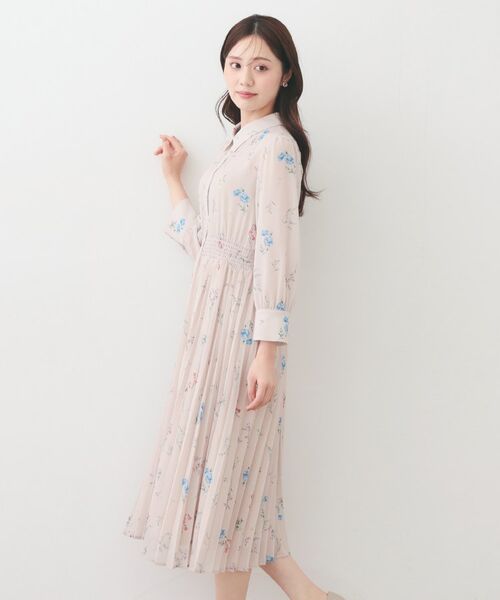 index / インデックス ミニ丈・ひざ丈ワンピース | 花柄衿付きプリーツフレアワンピース【洗濯機OK/イージーアイロン】 | 詳細14