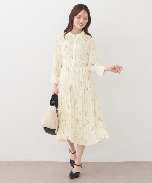 index / インデックス ミニ丈・ひざ丈ワンピース | 花柄衿付きプリーツフレアワンピース【洗濯機OK/イージーアイロン】 | 詳細2