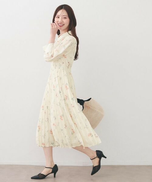 index / インデックス ミニ丈・ひざ丈ワンピース | 花柄衿付きプリーツフレアワンピース【洗濯機OK/イージーアイロン】 | 詳細3