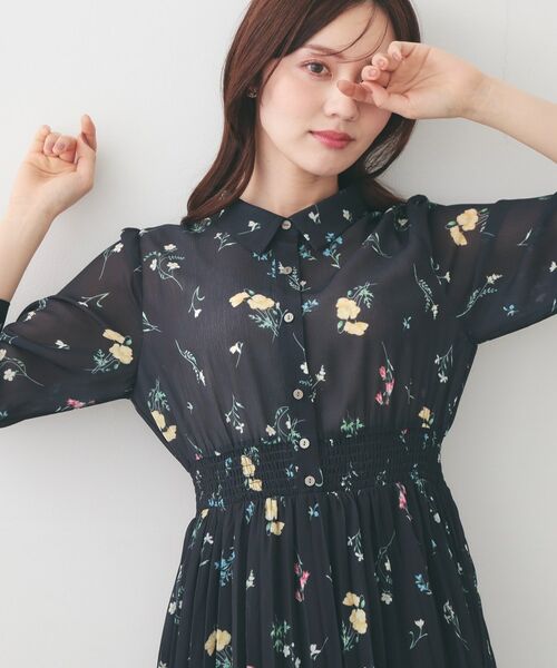 index / インデックス ミニ丈・ひざ丈ワンピース | 花柄衿付きプリーツフレアワンピース【洗濯機OK/イージーアイロン】 | 詳細5