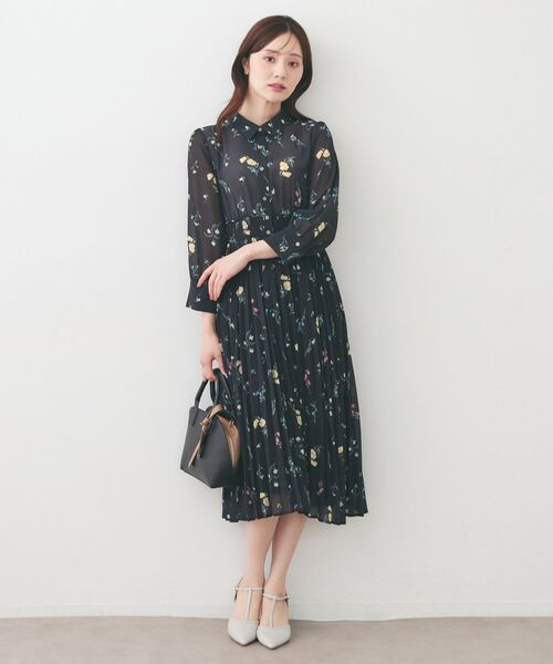 index / インデックス ミニ丈・ひざ丈ワンピース | 花柄衿付きプリーツフレアワンピース【洗濯機OK/イージーアイロン】 | 詳細6