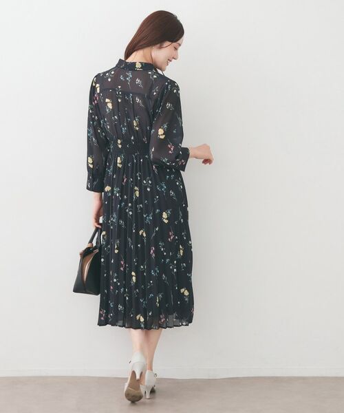 index / インデックス ミニ丈・ひざ丈ワンピース | 花柄衿付きプリーツフレアワンピース【洗濯機OK/イージーアイロン】 | 詳細7