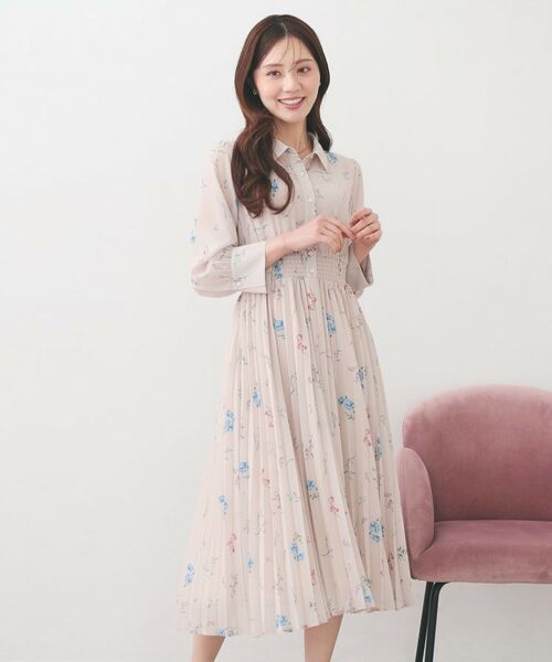 index / インデックス ミニ丈・ひざ丈ワンピース | 花柄衿付きプリーツフレアワンピース【洗濯機OK/イージーアイロン】 | 詳細9