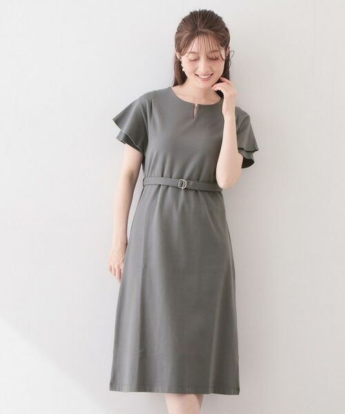 index / インデックス ミニ丈・ひざ丈ワンピース | Iラインフレアスリーブワンピース【洗濯機OK/接触冷感/UVケア】《XS～3L/6col》（チャコールグレー(014)）
