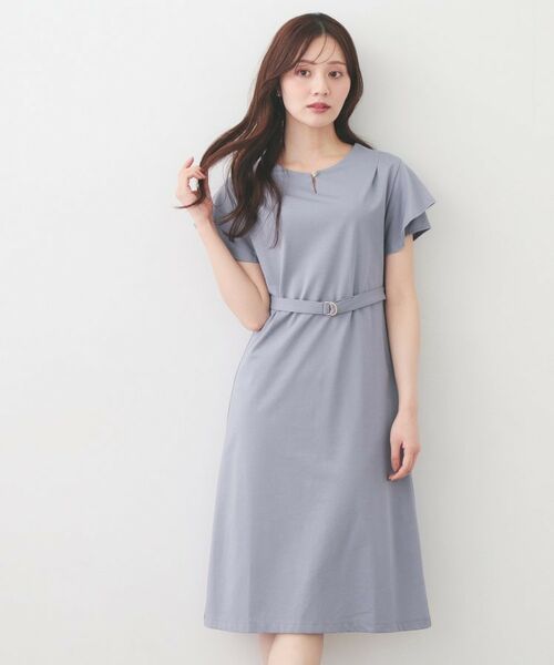 index / インデックス ミニ丈・ひざ丈ワンピース | Iラインフレアスリーブワンピース【洗濯機OK/接触冷感/UVケア】《XS～3L/6col》（チャコールグレー(813)）