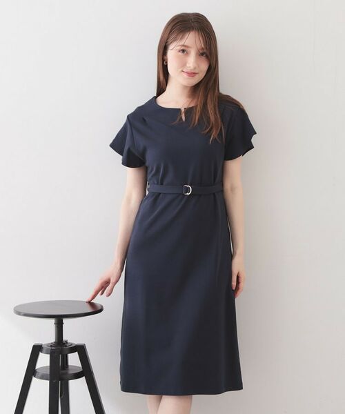 index / インデックス ミニ丈・ひざ丈ワンピース | Iラインフレアスリーブワンピース【洗濯機OK/接触冷感/UVケア】《XS～3L/6col》（ネイビー(894)）