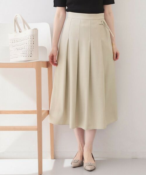 index / インデックス スカート | 麻調ツイルラップ風プリーツスカート【洗濯機OK/イージーアイロン/防シワ】（グレージュ(050)）