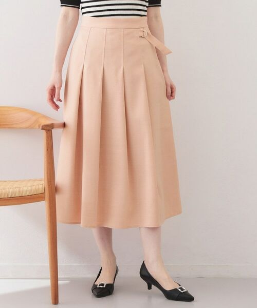 index / インデックス スカート | 麻調ツイルラップ風プリーツスカート【洗濯機OK/イージーアイロン/防シワ】（オレンジ(065)）