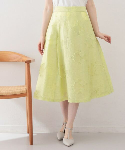 index / インデックス スカート | フラワーカットジャカードタックフレアスカート【洗濯機OK／イージーアイロン】（ライトグリーン(020)）
