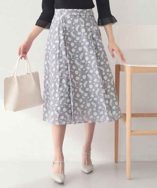 index / インデックス スカート | 麻調花柄ジャカードフレアスカート【ハンドウォッシャブル】（チャコールグレー(113)）