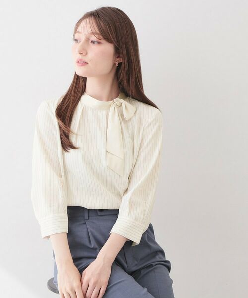 index / インデックス シャツ・ブラウス | サテンアシメボウブラウス【洗濯機OK／イージーアイロン】（アイボリー(304)）