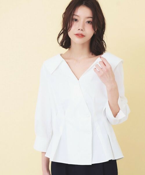 index / インデックス シャツ・ブラウス | 変形カシュクールタックシャツ【洗濯機OK／ストレッチ】 | 詳細1