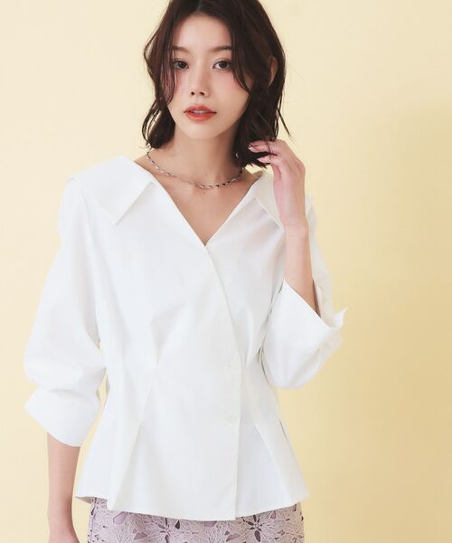 index / インデックス シャツ・ブラウス | 変形カシュクールタックシャツ【洗濯機OK／ストレッチ】（オフホワイト(003)）