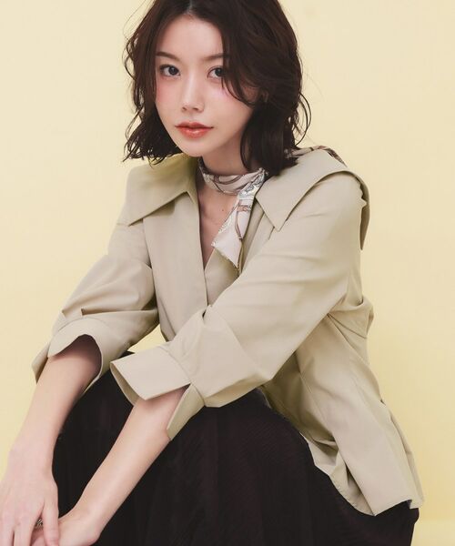 index / インデックス シャツ・ブラウス | 変形カシュクールタックシャツ【洗濯機OK／ストレッチ】（ベージュ(052)）