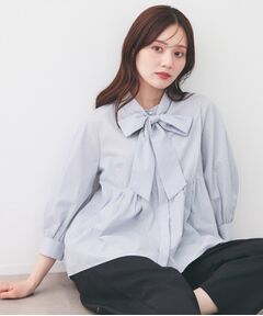 index / インデックス シャツ・ブラウス | ボウタイ取り外し2way ペプラムブラウス【洗濯機OK・イージーアイロン・防シワ】