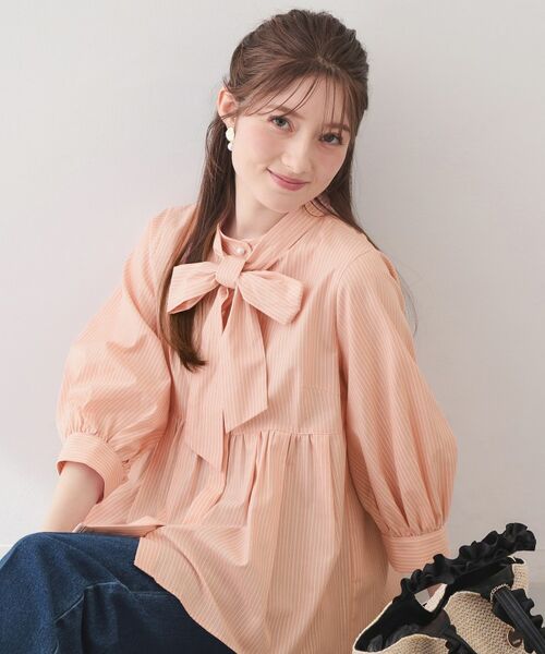 index / インデックス シャツ・ブラウス | ボウタイ取り外し2way ペプラムブラウス【洗濯機OK・イージーアイロン・防シワ】(オレンジ(365))