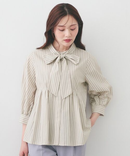 index / インデックス シャツ・ブラウス | ボウタイ取り外し2way ペプラムブラウス【洗濯機OK・イージーアイロン・防シワ】(グレージュ(850))