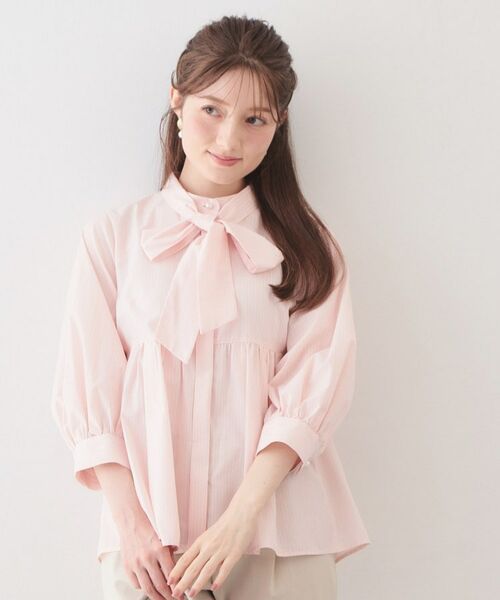 index / インデックス シャツ・ブラウス | ボウタイ取り外し2way ペプラムブラウス【洗濯機OK・イージーアイロン・防シワ】(ライトピンク(870))