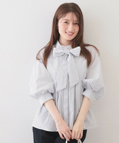 index / インデックス シャツ・ブラウス | ボウタイ取り外し2way ペプラムブラウス【洗濯機OK・イージーアイロン・防シワ】(オフホワイト(303))