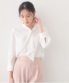 index / インデックス シャツ・ブラウス | アシメドレープボウタイブラウス【洗濯機OK・イージーアイロン】